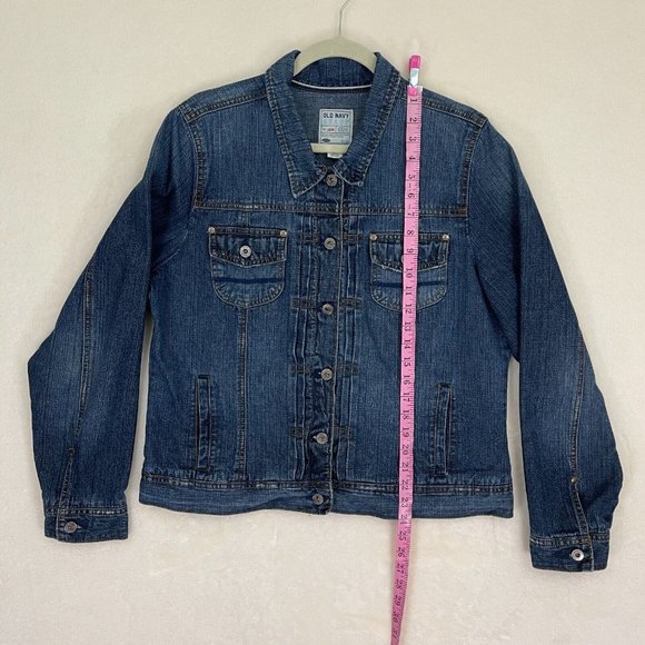 OLD NAVY Women Size XL 100% Cotton Dark Wash Blue Trucker Jacket Button Down - Picture 8 of 8